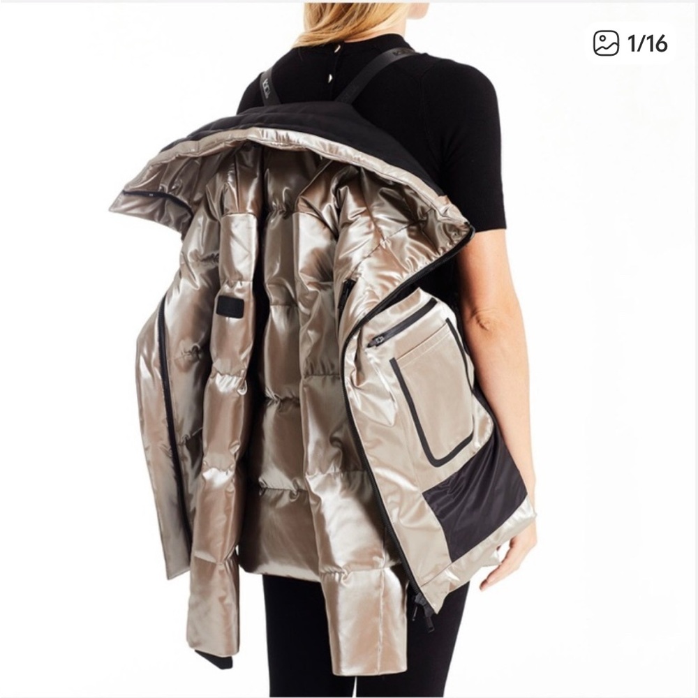 ☃🥶TUMI🥶WOMENS🥶HIGH SHINE❄DOWN FILLED JACKET❄🧥 SIZE X-LARGE (14-16) CHAMPAGNE